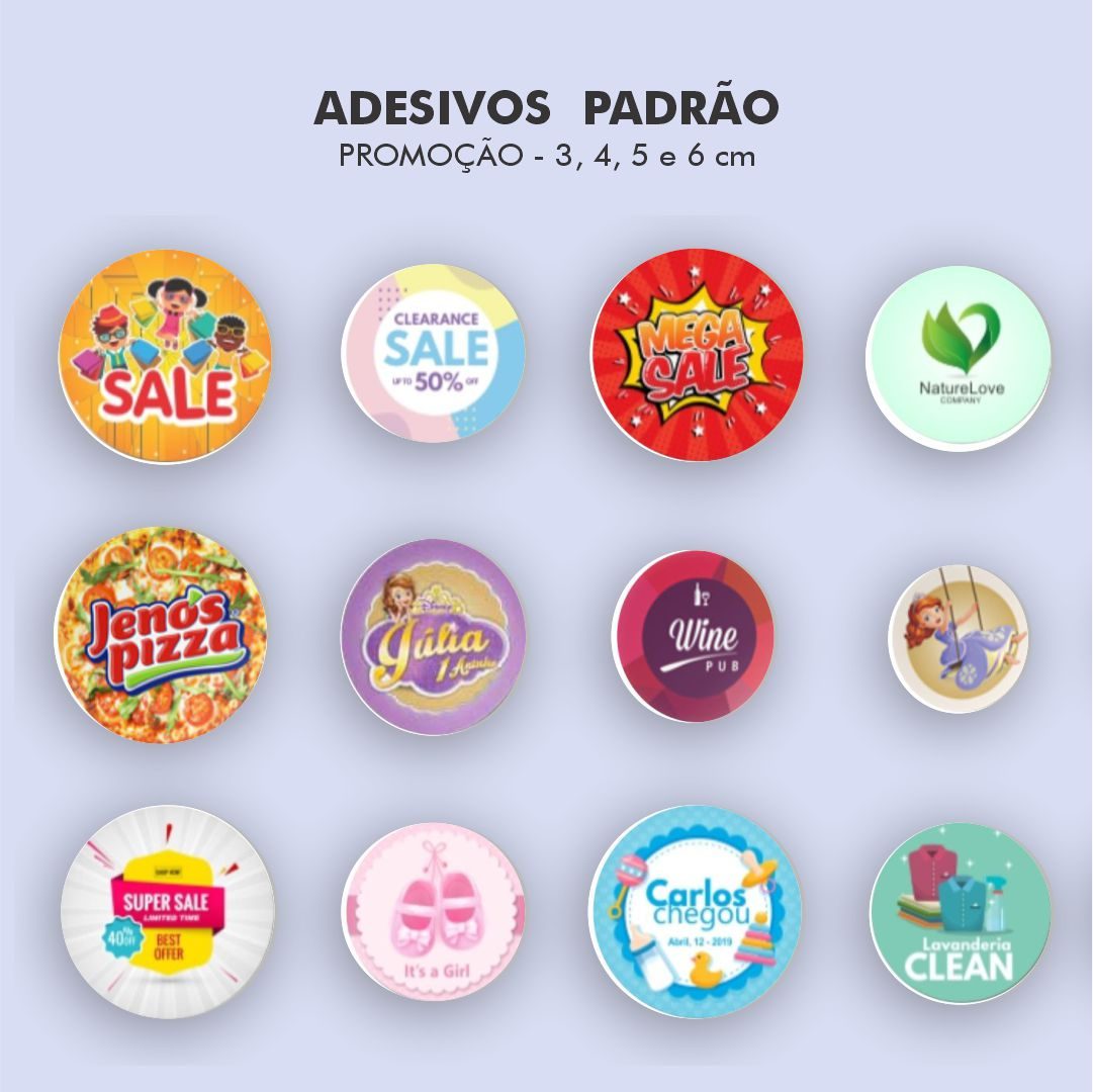 Adesivos padrão de 3 a 6cm